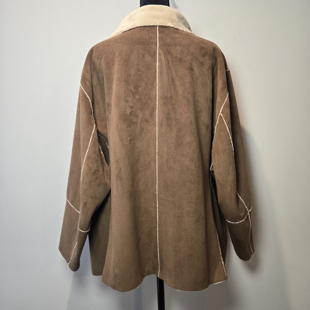St John's Bay Jacket Coat XL Women's Y2k Faux Suede Fur Lined Full Zip 90s - Picture 4 of 9